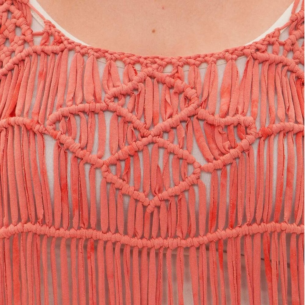 MISS ME Coral Macrame Crochet Fringe Boho Festival Tank Top Size Small - Picture 8 of 8